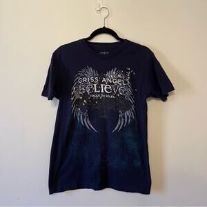 Criss Angel M short sleeve t-shirt Believe bird black white rock band punk